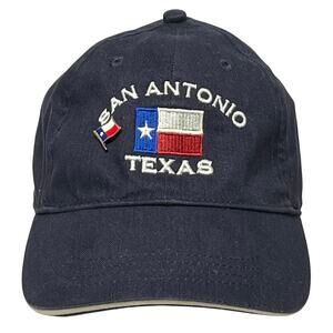 Navy Blue San Antonio Texas Flag Adjustable Baseball Cap One Size Pin Included